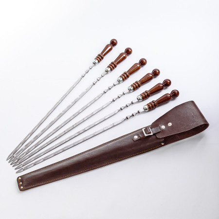 A set of skewers 670*12*3 mm in brown leather case в Новосибирске